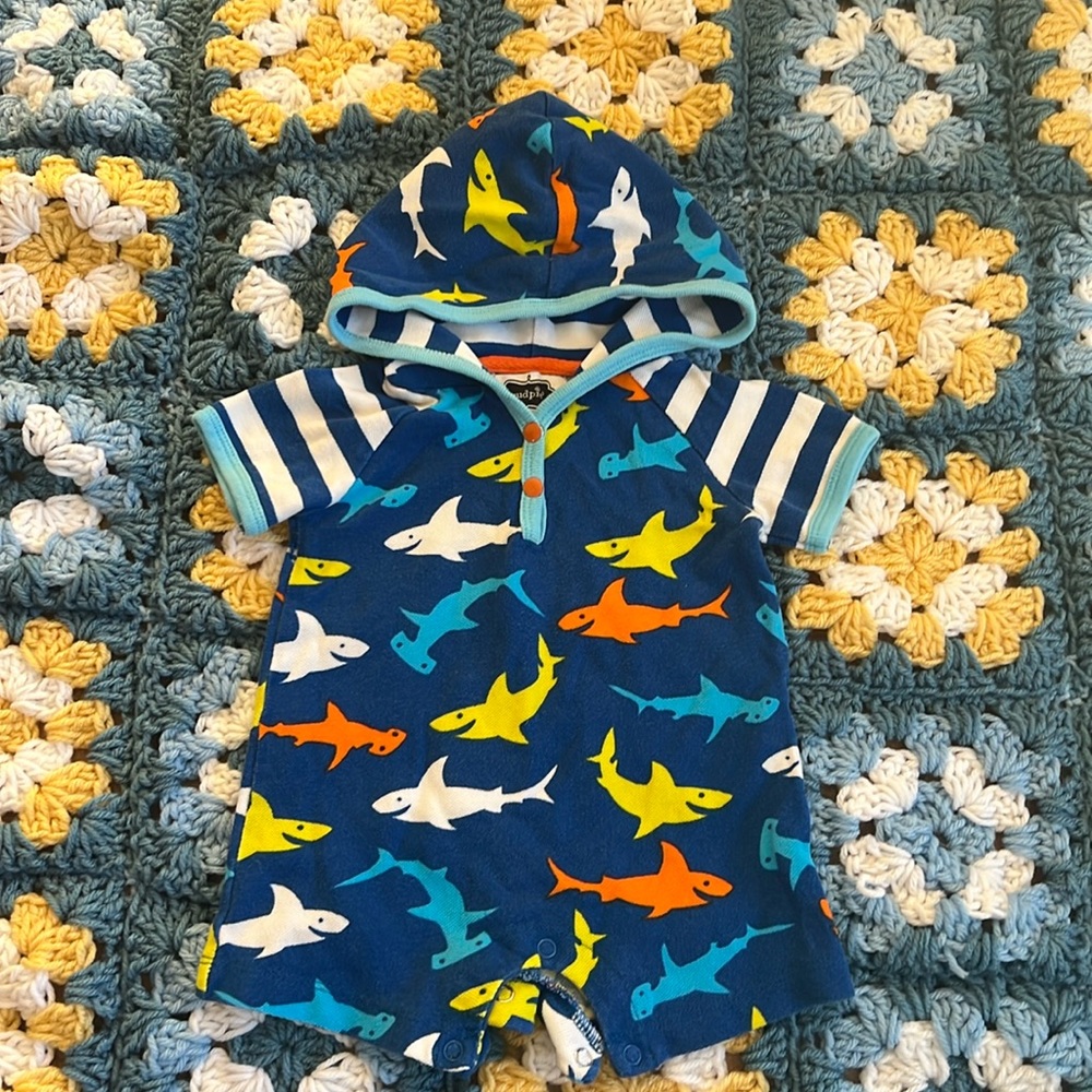 MudPie summer shark onesie with hood